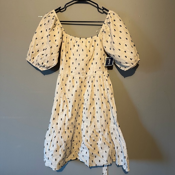 Sim & Sam Linen Beige and Black Dot Dress - Picture 2 of 7